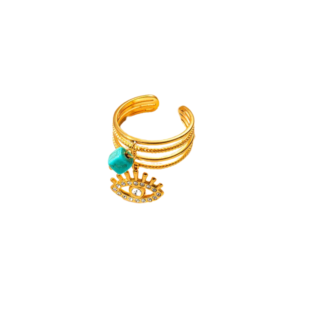 Evil eye charm ring + amazonite